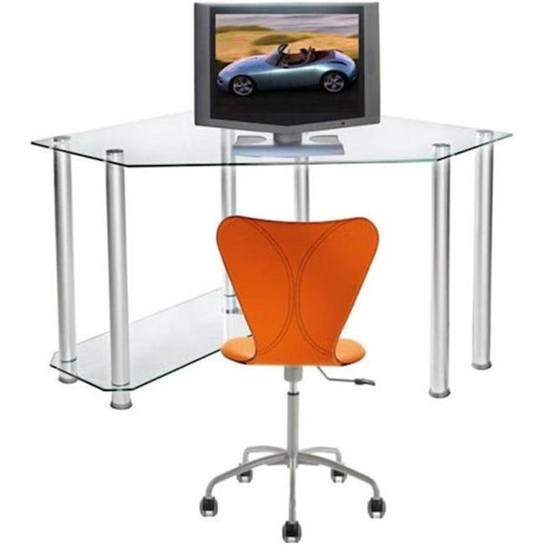 Rta Home And Office RTA Home and Office CT-013 Clear Tempered Glass and Aluminum Corner Computer Desk CT-013 - main